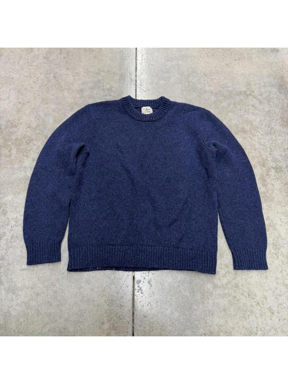 vintage l.l. bean lambs wool navy knit blank sweater size large